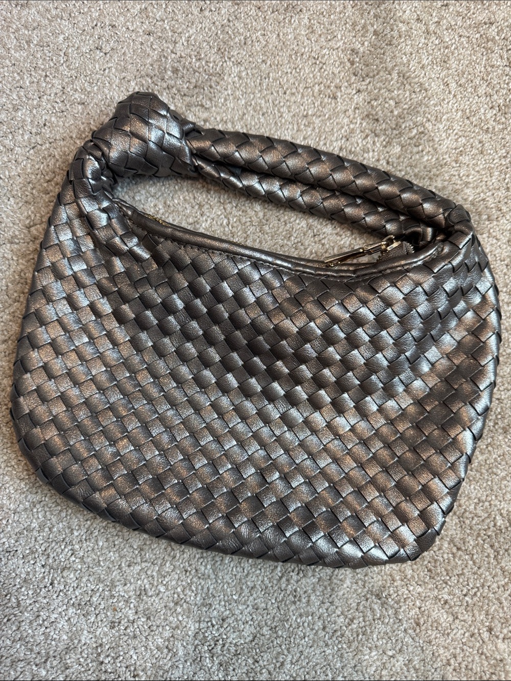 Melie Bianco Woven Metallic Bag - Gunmetal